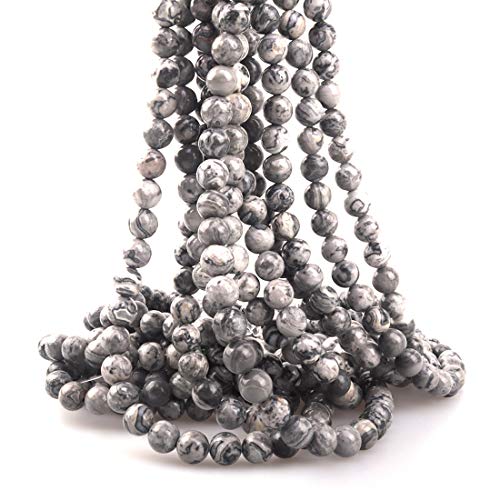 4mm Natural Map Stone Round Loose Stone Beads for Jewelry Making DIY Crafts Design 1 Strand 15" APPR.98-100pcs - color: Map Stone, size: 4mm