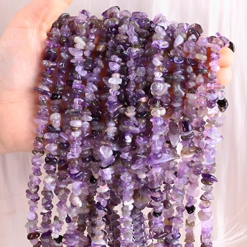 200pcs Natural Chip Stone Beads Gemstone Healing Crystal Loose Rocks Bead Irregular Glass Seed Charm Beads Drilled DIY for Jewelry Bracelet Necklace Earrings Making Crafting Supplies (Purple, 5-8mm) - color: purple