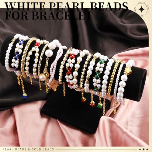 LEOBRO Pearl Beads for Bracelets, White Beads for Jewelry Making, Friendship Bracelet Kit, Crafts & DIY Jewelry Bracelet Making Kit - color: White