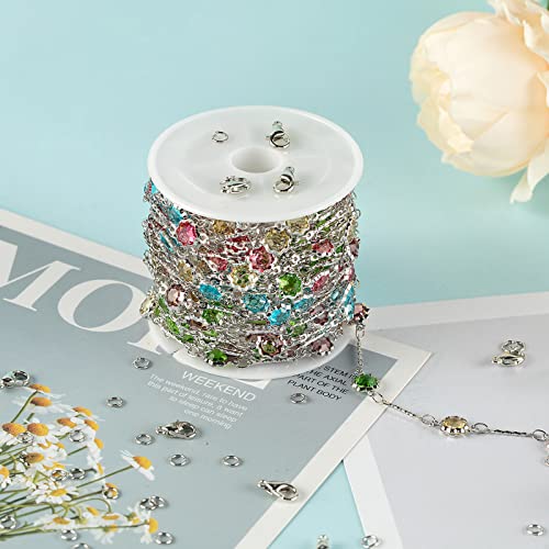 16.4 Feet Multicolor Rhinestone Jewelry Making Chains Bulk, Silver Plated Brass Chain for Jewelry Making with Open Jump Rings and Lobster Clasps - color: Colorful Rhinestone- Silver