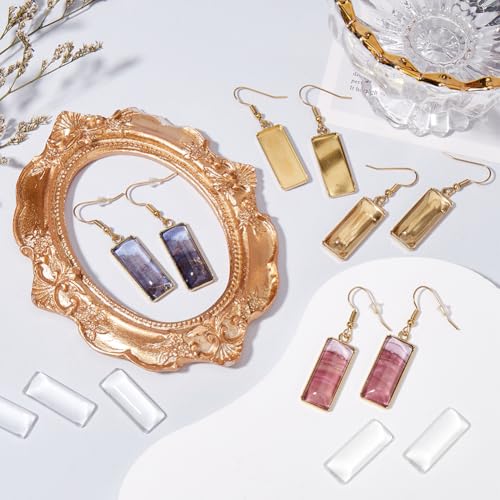 1 Box 60Pcs 20 Sets Gold Bezel Earring Blanks Earrings Wire Hooks Blanks Bezel Trays with 20Pcs 10x25mm Rectangle Glass Cabochon Settings Silicone Earring Backs for Jewelry Making DIY Dangle - style: Style 2
