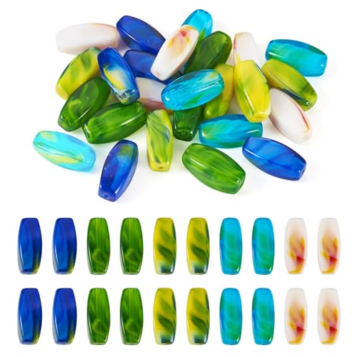 Pandahall 25Pcs Glass Oval Beads Crystal Barrel Long Smooth Bead 14x5mm lmitation Gemstone Gradient Loose Spacer Beads for Necklace Keychain Bracelets Jewelry Making
