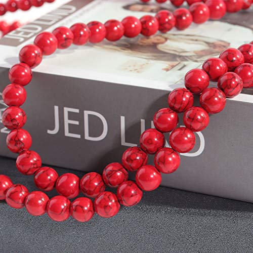 Natural Stone Beads 8mm Red Turquoise Polished Round Smooth Gemstone Beads for Jewelry Making 15 Inch(Red Turquoise,8mm) - color: Red Turquoise, size: 8mm