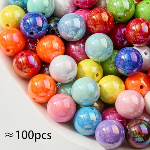 20mm Acrylic Beads 100pcs Ab Color Bead Chunky Bubblegum Beads for DIY Jewelry Making (Pink&Blue&Purple&Brown&Green) - color: pink&blue&purple&brown&green