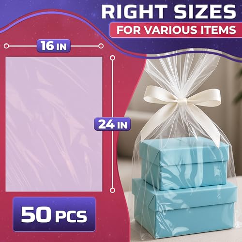 16x24 Shrink Wrap Bags for Gifts – 50 Pcs Clear Heat Shrink Wrap for Mother’s Day Packaging, Works with Hair Dryer at Medium Temperature – Neat Storage for Clothing, Cosmetics, Boxes & Bulky Items - size: 1 count (Pack of 50)