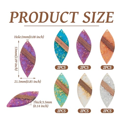 Beadthoven Leaf Natural Wood Earring Charms, 12Pcs/6 Pairs Colorful Clear Leaves Resin Charms with Gold Foil for DIY Dangle Wooden Earring Making Supplies - color: Colorful Leaf Glittery
