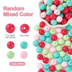 100 Pcs 11.5-12mm Bubblegum Beads Opaque Acrylic Chunky Loose Spacer Round Focal Beads for Jewelry Making Bracelet Necklace Keychain Craft Art Making,Hole:1.8mm,Pink and Green - color: Pink and Green
