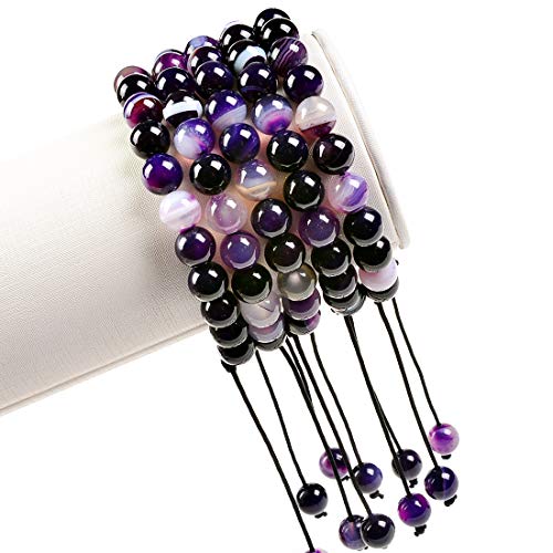 MASSIVE BEADS Natural Healing Power Gemstone Crystal Beads Unisex Adjustable Macrame Bracelets - color: Agate Purple, size: 6mm