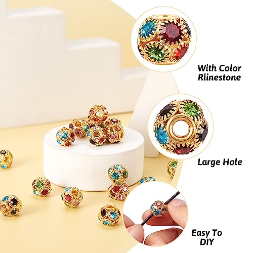 Craftdady 30Pcs 10mm Colorful Rhinestone Rondelle Spacer Beads Golden Disco Ball Loose Beads for Jewelry Making - color: Golden&Colorful-10x9mm