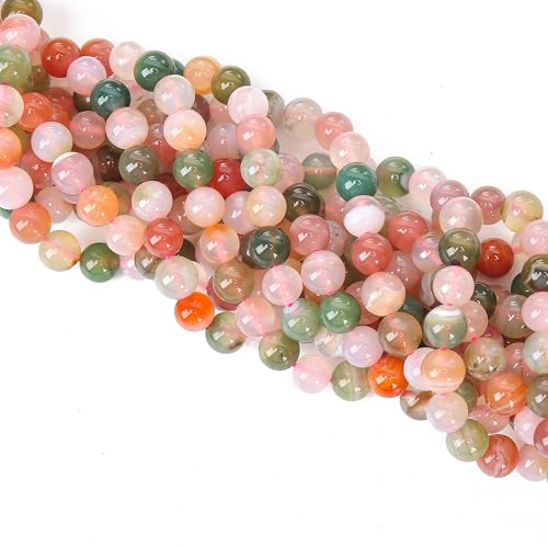 70PCS Natural 8MM Healing Gemstone, Yanyuan Agate Energy Stone Round Loose Beads, Semi-Precious Crystal Beads with Free Elastic String for Jewelry Making DIY - color: Yanyuan Agate
