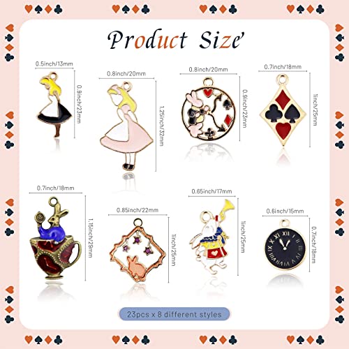 JIALEEY 19PCS Assorted Gold Plated Enamel Alice in Wonderland Wreath Charm Pendant DIY for Necklace Bracelet Jewelry Making and Crafting