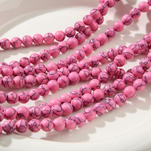 8mm Turquoise Beads 190pcs Natural Stone Gemstone Bead Round Loose Beads for DIY Crafts Bracelet Necklace Earrings Jewelry Making (Pink) - color: pink