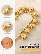 U7 Women Girls Barefoot Jewelry 18K Gold or Rose Gold Stainless Steel Heart/Rope/Figaro/Cuban Chain Anklet Foot Bracelet, 25-30 CM Long - color: Gold Plated-Elephant Charm