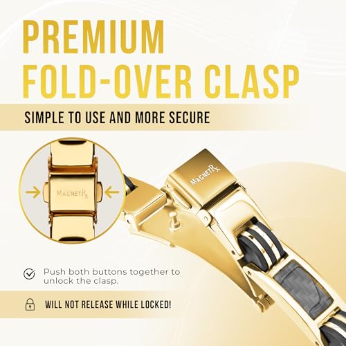 MagnetRX® Magnetic Bracelets for Men – Effective Mens Magnetic Bracelet with Carbon Fiber Inlay – Adjustable Length with Included Sizing Tool(Gold) - color: Gold Carbon Fiber (2X Strength)