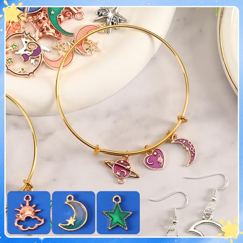 MARFOREVER 120 Pcs Mixed Sun Star Moon Charms for Jewelry Making, Celestial Charm Bracelet Charms Assorted Gold Enamel Charm Pendants for DIY Crafts Bracelet Necklace Earrings Making - style: Starry sky