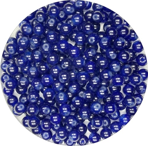 200pcs Glass Beads, 8mm Glass Beads for Barcelet and Jewelry Making DIY (Navy Blue) - color: Navy Blue