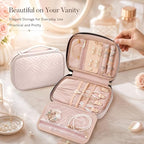 Jewelry Travel Case Organizer for Necklaces, Earrings, Rings, Bracelet, Watch, Soft Sided, Pink - color: Pink