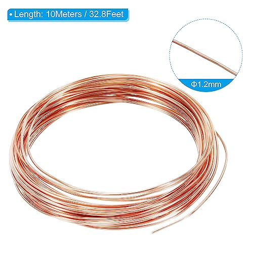 PATIKIL 32.8 Feet Solid Bare Copper Wire, 18 Gauge 99.9% Pure Copper Wire 1.2mm Soft Beading Wire Metal Plant Stem Ties for Jewelry Craft (10m) - size: 1.2mmx10m