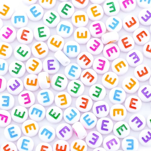 300Pcs Vowel Letter Beads E 4X7mm Single Round Alphabet Beads for Friendship Bracelets Making - color: Round - E