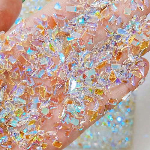 400Pcs Aurora Nail Art Rhinestones Mixed Shape Resin Crystal Nail Charms Iridescent Shapes Clear Nude Flatback Nail Art Charm Rhombus Heart Flower Butterfly Nail Diamonds for 3D DIY Nails Art Crafts - color: Transparent