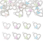 FASHEWELRY 16Pcs Alloy Rhinestone Pendants Heart with Butterfly Enamel Charms Crystal Hollow Heart Rhinestone Dangle Pendants Silver for DIY Earring Necklace Jewelry Making - color: Heart with Butterfly-Silver
