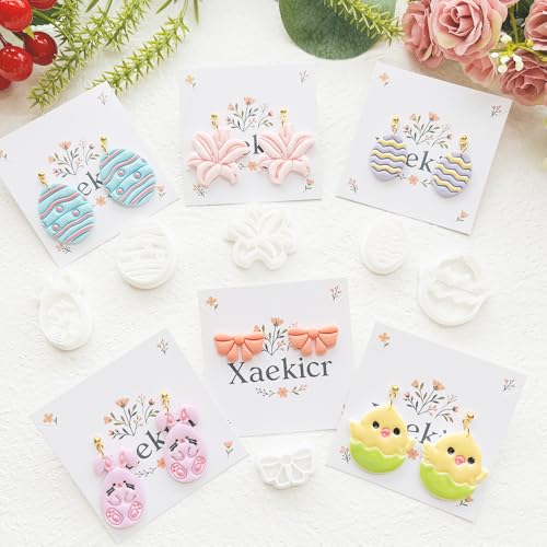 Easter Polymer Clay Cutters Set - 12pcs Sharp & Durable Bunny, Chick, Egg & Lily Shapes for DIY Earring Jewelry Making, Soft Clay Crafts & Spring Holiday Supplies - color: 2L color