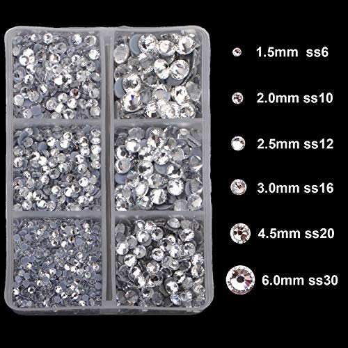 4000pcs Mixed Size Hot Fix Round Crystals Gems Glass Stones Hotfix Flat Back Rhinestones (Clear Crystal) - color: Clear Crystal, size: 4000 Count (Pack of 1)