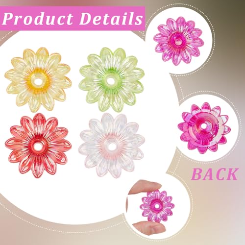 1 Box 100PCS Flower Bead Caps with Large Holes Ab Color Transparent Acrylic Floral Plastic Flowers Spacer Loose Beads Charm Bulk for Adults Jewelry Making Necklaces Bracelets DIY Crafts