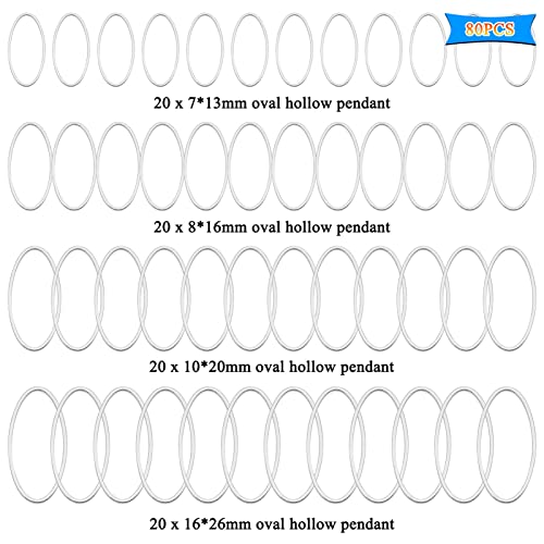 80 Pcs 4 Szie Open Bezel Pendants Hollow Frame Pendant Earrings Hoops Pendant Oval Frame Pendants Connectors Soldered Linking Ring for Earrings Findings DIY Craft Jewelry Making Accessory (Silver) - color: Oval-silver