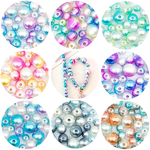 1150 pcs Gradient Mermaid Imitation Pearl Beads for Craft, Faux ABS Smooth Filler Rainbow Assorted Sizes 6mm 8mm 10mm Pearl Beads for DIY Jewelry Earrings Necklaces Bracelets Making