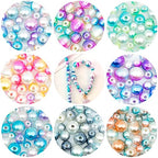 1150 pcs Gradient Mermaid Imitation Pearl Beads for Craft, Faux ABS Smooth Filler Rainbow Assorted Sizes 6mm 8mm 10mm Pearl Beads for DIY Jewelry Earrings Necklaces Bracelets Making