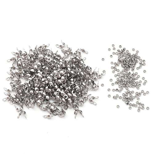 304 Stainless Steel Crimp Beads 2.0mm and End Caps 3.2x6.3mm Set 200pcs for Jewelry DIY Making and Repairing - color: Crimp Beads and End Caps Set, size: 2.0mm and 3.2x6.3mm