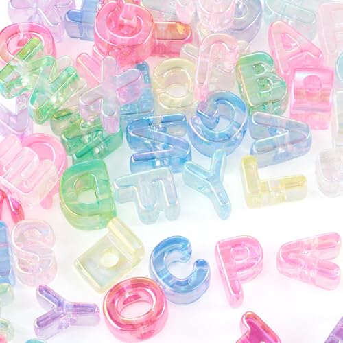 FASHEWELRY 52Pcs Large Hole Letter Acrylic Beads Iridescent Clear Big Plastic Letter Blocks European Beads 3D Letters Initial A-Z Alphabet Bead for Keychains Necklace DIY Arts Craft - color: Random Clear, size: A - Z