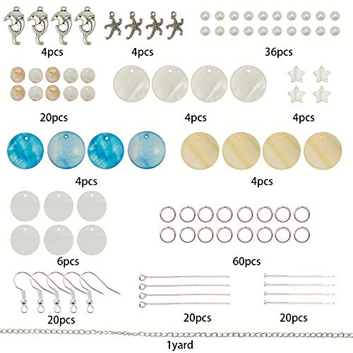 SUNNYCLUE 1 Box DIY 10 Pairs Natural White Sea Shell Drop Dangle Earrings Making Starter Kit Round Seashell Charm Pendants Earring Hook for Art Craft Projects Silver, Instruction - color: Ocean Earrings 2