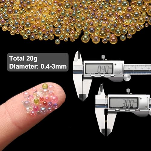 Iridescent Glass Tiny Bubble Beads, 0.4-3mm 20g No Hole Micro Mini Round Gold Water Droplets Beads - Applications: for Resin Filler, Nail Art, Dollhouse Bath Tub, 2-Pieces - color: Gold, size: φ0.4-3mm