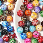 200PCS Acrylic Crystal Beads for Jewelry Making Round Loose Beads Charms Ink Patterns for Bracelets Earring Necklace Rings Adults Beading DIY Art Craft Projects Decor Birthday Gifts (12mm) - size: 12mm