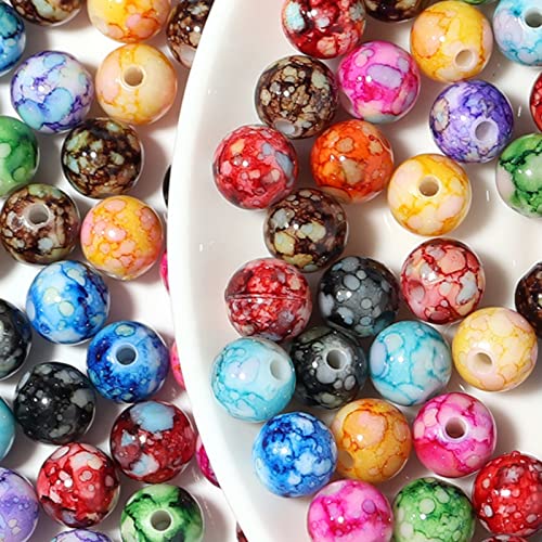200PCS Acrylic Crystal Beads for Jewelry Making Round Loose Beads Charms Ink Patterns for Bracelets Earring Necklace Rings Adults Beading DIY Art Craft Projects Decor Birthday Gifts (12mm) - size: 12mm