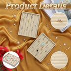 Ring Display Holder, 2 Pcs Small Jewelry Tray Velvet Ring Organizer Stackable Jewelry Organizer Trays Jewelry Drawer Organizers Inserts for Selling Rings Earrings (Beige)