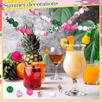 Tradder 200 Pcs Summer Flamingo Beach Beads Set Tropical Round Wood Charms with Swim Rings, Surfboards, Palm Leaves for DIY Jewelry, Pool Party Favors, Hawaiian Crafts & Home Decor - style: Flamingo