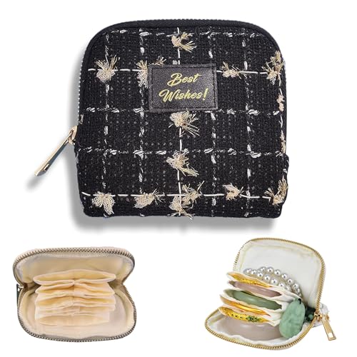 Small Travel Jewelry Case, Soft Velvet Organizer Pouch for Bangles, Bracelets, large Earrings, Beaded necklaces, Anti-Scratch & Portable Jewelry Bag Holder for Daily Use & Gift (Black Sparkle) - color: Black Sparkle