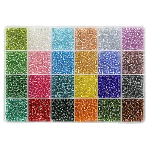 Bala&Fillic Size 4mm Seed Beads About 3000pcs in Box, 6/0 Glass Silver Lined Seed Beads for Making Bracelet Necklace Earring Jewelry (About 130pcs/Color, 24 Colors) - color: Silver Lined Colors, size: 4mm