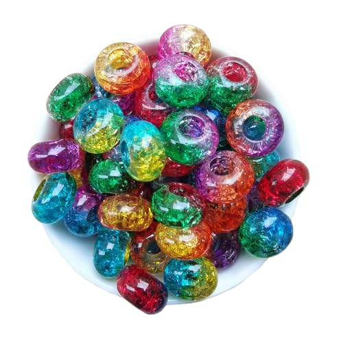 100PCS Colored Acrylic Crystal Beads Round Crackle Beads Charms for Jewelry Making Bracelets Large Hole Spacer Beads for Hanging Charms DIY Art Christmas Ornament Birthday Gifts (Multicolor) - color: Multicolor
