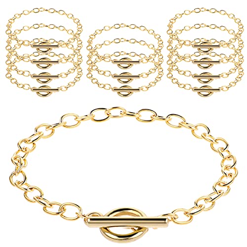 Prasacco 12 Pcs Bracelet Chains for Jewelry Making, Chain Bracelet for Women, Link Chain Bracelets with OT Toggle Clasp, Charm Bracelets for Jewelry Making (Gold) - color: Gold