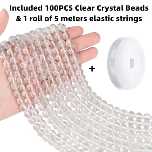 QINJIEJIE 100PCS Clear Crystal Beads 8mm Natural Stone Beads Round Loose Gemstone Bead for Bracelet Beading Crystal Jewelry Making DIY Necklace Earrings 0.32" - color: Clear Crystal, size: 100PCS
