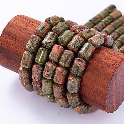 Natural Unakite Cylinder Tube Beads 10x14mm 38cm/str Loose Semi Gemstone Stone Beads for Making Bracelets Necklace - color: Unakite