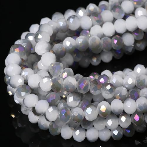 5 Strands 8mm AB Gray Color Half Plated Faceted Rondelle Beads, Songxi Glass Beads for Keychain Making Necklace Earring Jewelry Making for Gemstone DIY Craft Supplies - color: AB Gray Color, size: 8mm(5 Strands)