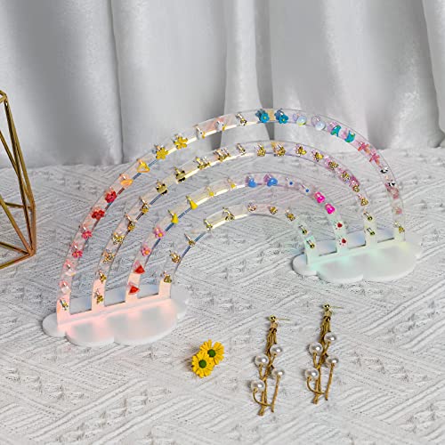 NiHome Iridescent Earrings Holder 74 Holes Display Rainbow Ear Studs Jewelry Show Rack Stand Organizer for Girl Women - Clear Acrylic Plastic