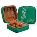 Custom Leather Jewelry Box w/Name & Birth Flower Month - Birthday Gifts for Women, Personalized Jewelry Travel Case - Customized Jewelry Organizer Box, Mom Birthday Gifts - Emerald - color: EMERALD
