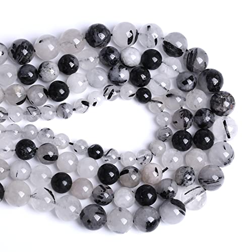 12MM 30PCS Natural Crystal Stone Black Rutile Quartz Gemstone 2A Grade Loose Beads for Jewelry Making DIY Bracelet Necklace Semi Precious Beads 1 Strand - color: Black Rutile Quartz, size: 12mm