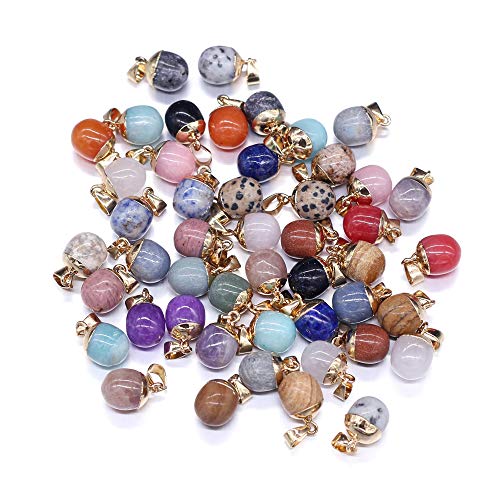 QSLLER 8pcs Natural Stone Pendants,Bean Shape Natural Semi-Precious Stone Pendant Charms（13x18mm） Charms for DIY Jewelry Making Necklace Bracelet
